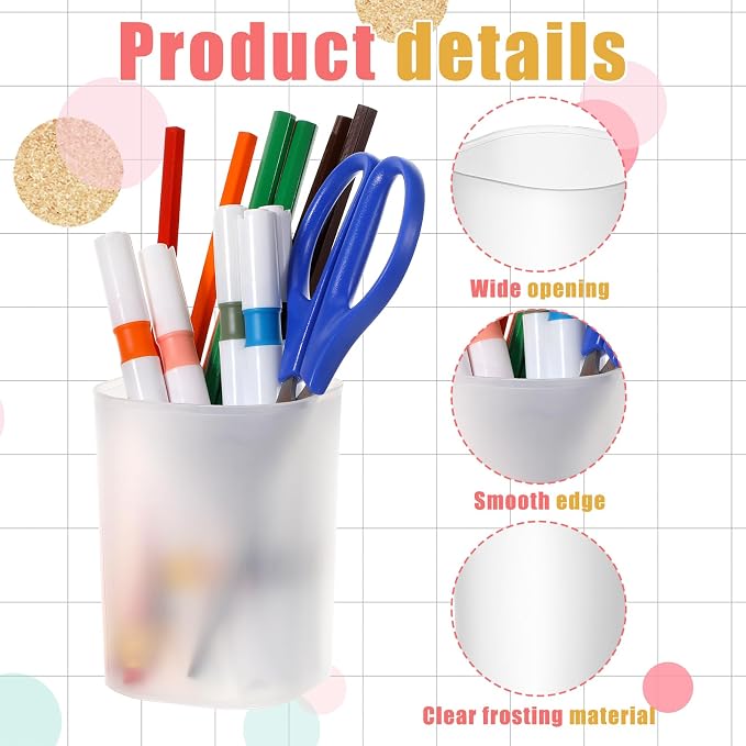 24 Pack Translucent Pen Holder Pencil Cups for Desk Organizers and Storage Stationery Plastic Matte Pencil Holder Cups Ins Style Transparent for Office Home Supplies