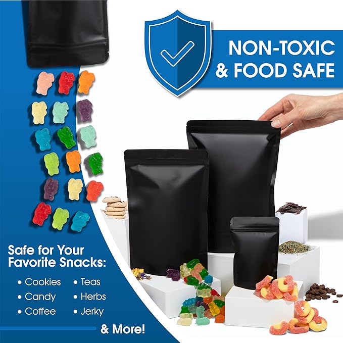 Spartan Industrial 7" X 10" Matte Black Stand-Up Pouches - 500 Count Smell-Proof Mylar Bags for Food Storage With Heat Sealable Opening and Resealable Zipper