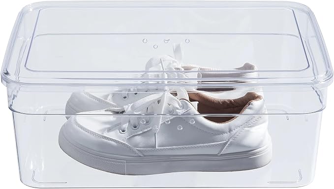 Clear Plastic Glossy Extra Wide Shoe Box with Lid, Adult Size, One Pair Size, One Tier