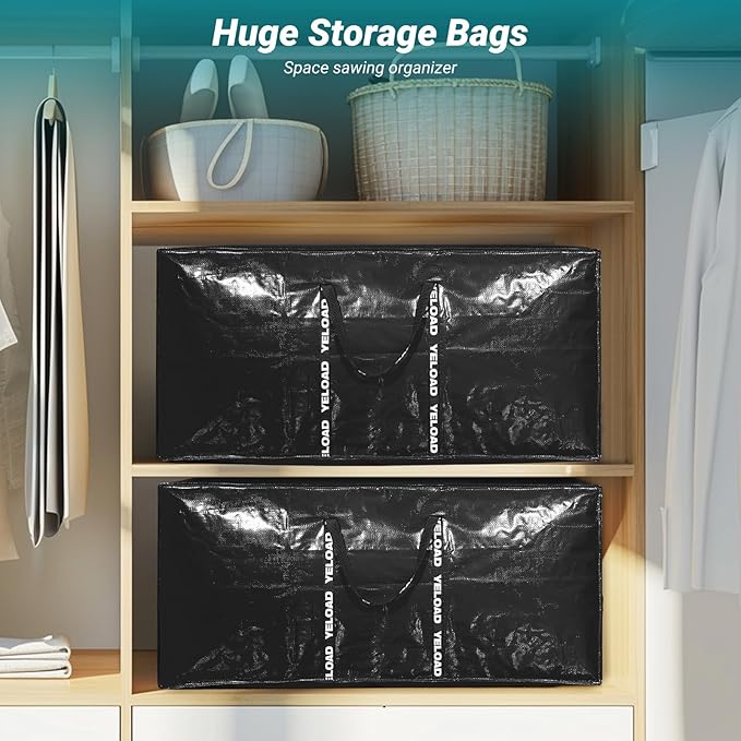 66 Gallon Extra Large Storage Bags 2 Pack – Teal XXL Heavy Duty Waterproof Moving Tote Bags for College Dorm, Travel, Clothes & Bedding Foldable Zippered Duffle with Handles