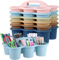 gisgfim 6 Pack Classroom Caddy Organizer with Handle Boho Plastic Table Caddy Drink Cup Caddies Holder 12x9x3.5 Inches Storage School Supplies 6 Compartments for Table Crayon Pencil Cup Marker Craft