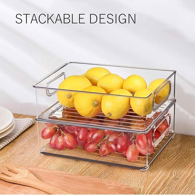 12 Pack Refrigerator Organizer Bins | 3 Sizes Stackable Clear Pantry Storage with Handles for Fridge, Freezer, Shelves, Drawer, Snack Organizer for Home & Kitchen