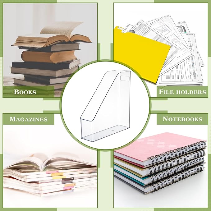 6 Pcs Clear Acrylic Magazine File Holder Plastic Desk Organizer with Handle Basics Vertical Magazine Rack Desk Folder Document Storage Organizer for Home Office School Work Study Desktop Supplies