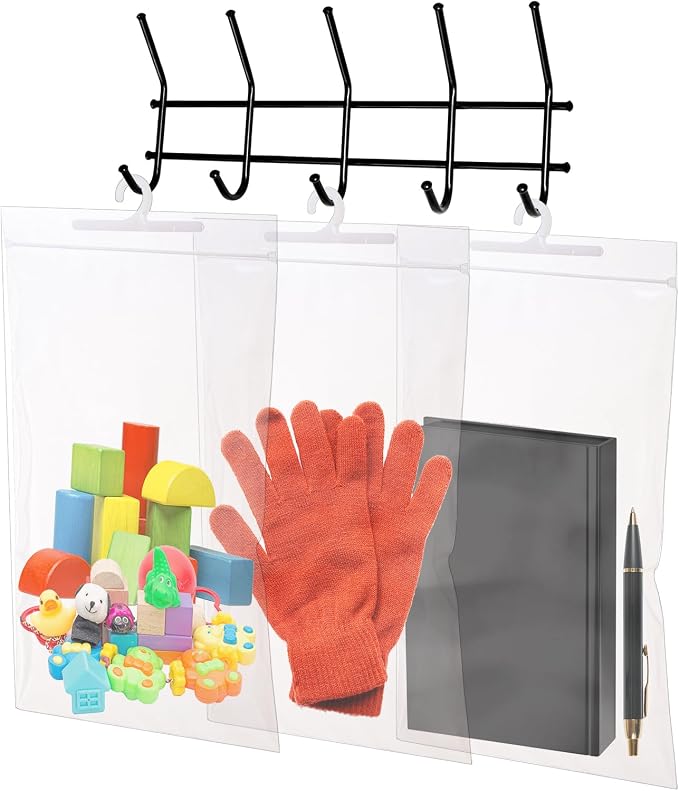 Frcctre 30 Pack 10 x 15 Inches Hanging Storage Bags, Large Hook Reusable Clear Hanging Plastic Bags Hang-Up Plastic Polyethylene Bag Reclosable Zip Bag for Storage Organization
