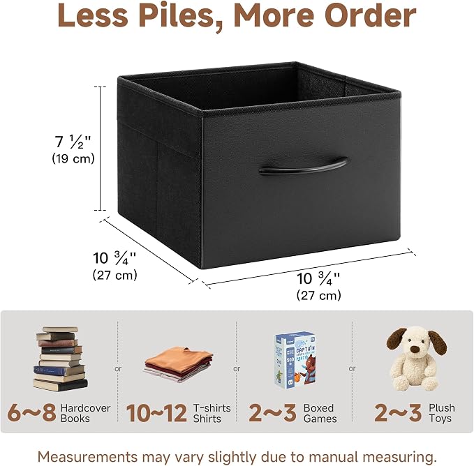 StorageWorks Black Storage Bins, Leather Front Fabric Storage Bins with Handles, Closet Organizers and Storage Bins, Organizer Baskets for Shelves and Closet, Collapsible Storage Baskets, 4-Pack