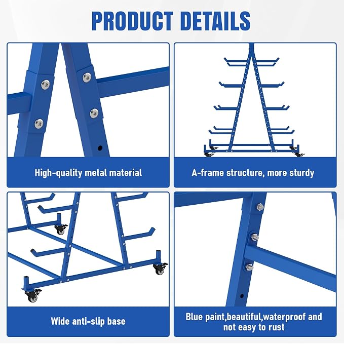 tonchean Lumber Storage Rack with Wheels, 55.9" D x 46.2" W x 54.3" H | Heavy duty mobile conduit pipe stand, 5 tier, can holds up to 1000lbs