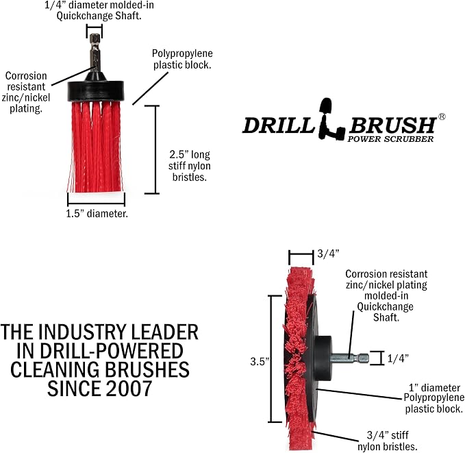 Drillbrush Hard Bristle Cleaning Brush for Crevices and Gaps - Drill Brush Attachments for Cleaning Brick and Cement - Brick Fireplace Cleaner Brushes - Cemetery Headstone Cleaner Kit for Graves