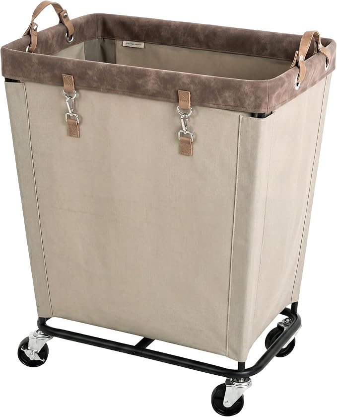 StorageWorks Laundry Basket with Wheels for Clothes, 210L Tan Hamper Cart