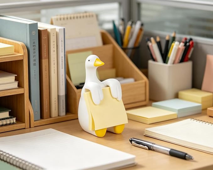 Silly Goose Pop-Up Sticky Note Dispenser for 3 x 3 in Notes, Yellow | Includes 100 sheets; handmade resin decor for office, home or classroom; gift for teachers, coworkers and goose lovers