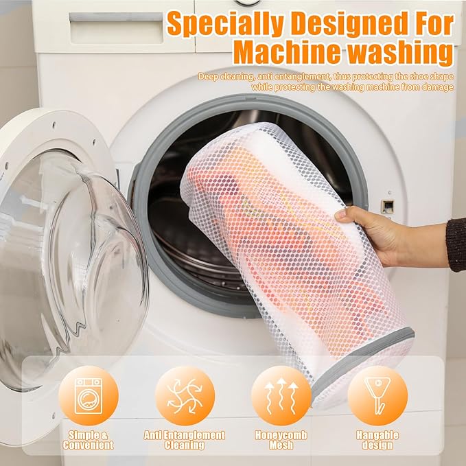 Kimmama Shoe Washing Machine Bag, Shoe Cleaning Bag, Grey Zipper, 7x15", 4 Pack