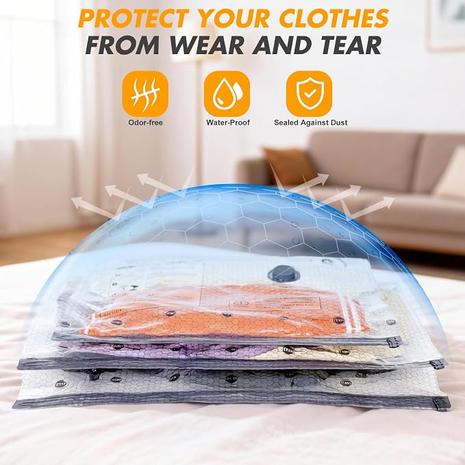 Vacuum Bags for Travel with Rechargeable Pump, 9 Pack Compression Packing Bags with 35KPA Electric Pump, 80% Space Saver for Clothes, Vacuum Seal Bags fo Carry-on Luggage Suitcase