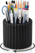 360° Rotating Pen Holder for Desk Removable Pencil Organizer, Black | 7 Slots Pen Cup Cute Office Supplies and Accessories Plastic Desktop Storage Box Art Caddy for School, Work, Home