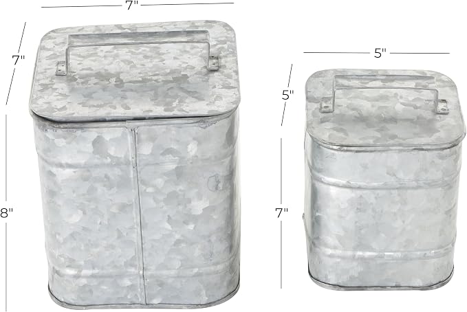 Deco 79 Metal Decorative Canisters Decorative Containers, Set of 2 Decorative Keepsake Boxes 8", 7"H, Silver
