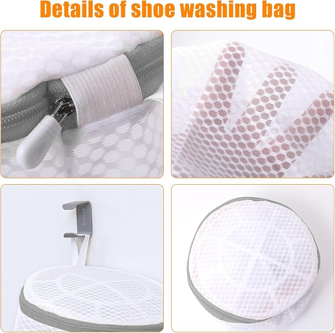 Kimmama Shoe Washing Machine Bag, Shoe Cleaning Bag, Grey Zipper, 7x15", 4 Pack