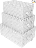 Sorbus Set of 3 Storage Baskets for Organizing with Lid, Mesh Hand-Woven Design, Linen Closet Organizers and Storage, Organizer Storage Baskets for Shelves, Variety Pack Organizers and Storage (White)