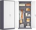 INTERGREAT Wardrobe Cabinets with Locking Doors and Shelves, Clothing Locker 72“ X 36“ X 18“ Storage Cabinets for Home Room, School, Employee,Gym (Gray White)