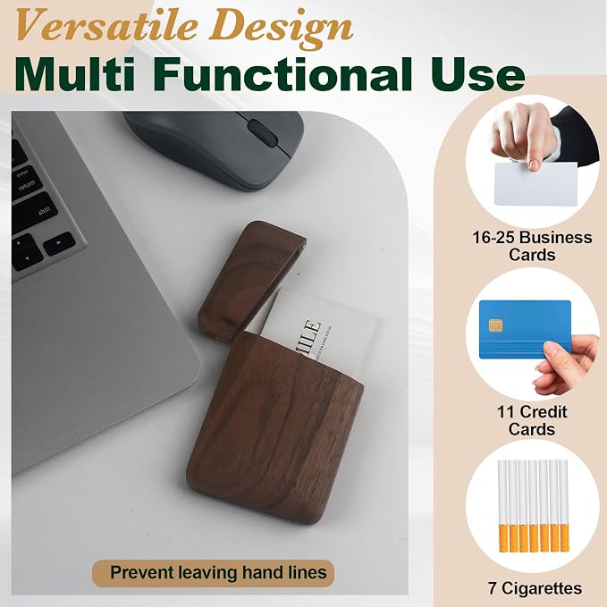 Wood Business Card Holder Wooden Magnetic Business Card Case Portable Simple (Black Walnut)