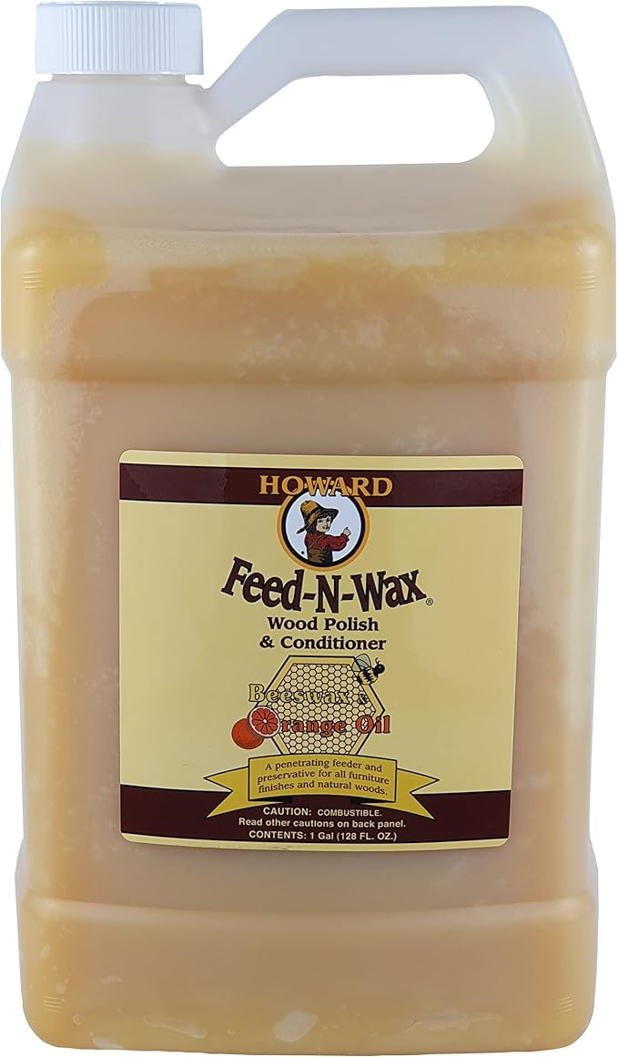 Howard Products Beeswax Wood Polish & Conditioner, Feed-N-Wax for Wood Furniture Polish, 128 Fl oz, Orange