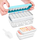 0.8“ Ice Cube Tray with Lid and Bin, PHINOX 84 Cubes Ice Trays for Freezer, Ice Cube Trays for Freezer with 3 trays, Container, Lid & Ice Scoop, BPA Free, Blue(28Cubes/Tier)