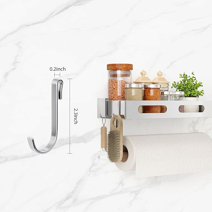 Paper Towel Holder Wall Mount for Bathroom, Paper Towel Holder with Shelf for Kitchen, RV Paper Towel Rack Stainless Steel, Silver