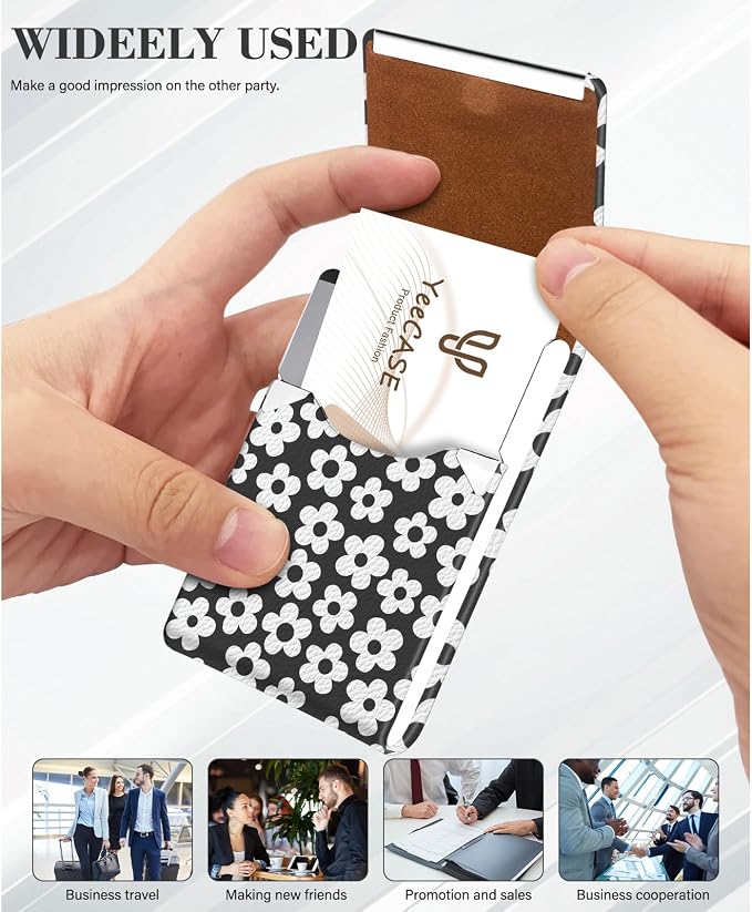 2Pack Leather Stainless Steel Business Card Holder, Metal Slim Business Card Case for Women or Men, Pocket Business Card Carrier with Prints, Magnetic Closure, RFID Blocking