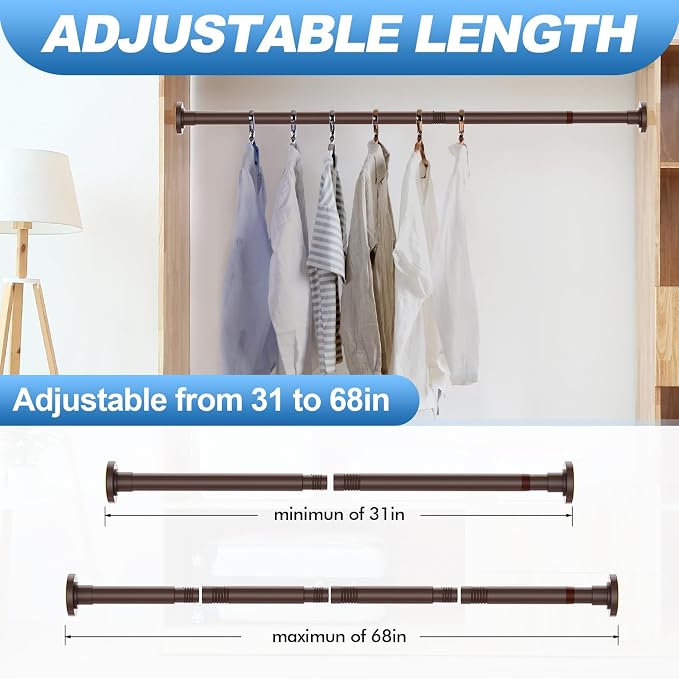 CorkLatta Bronze Shower Curtain Rod 31 to 68 Inch,1 Inch Diameter Adjustable Spring Tension Stainless Steel Telescoping Rod,Easy Install,No Rust