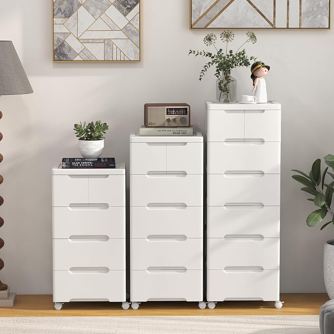 LOKO 7-Drawer Plastic Rolling Storage Cart (16"x13"x45") | Mobile Storage Cabinet | Vertical Storage Tower Container Unit | 4 Universal Wheels | For Living Room, Home Office