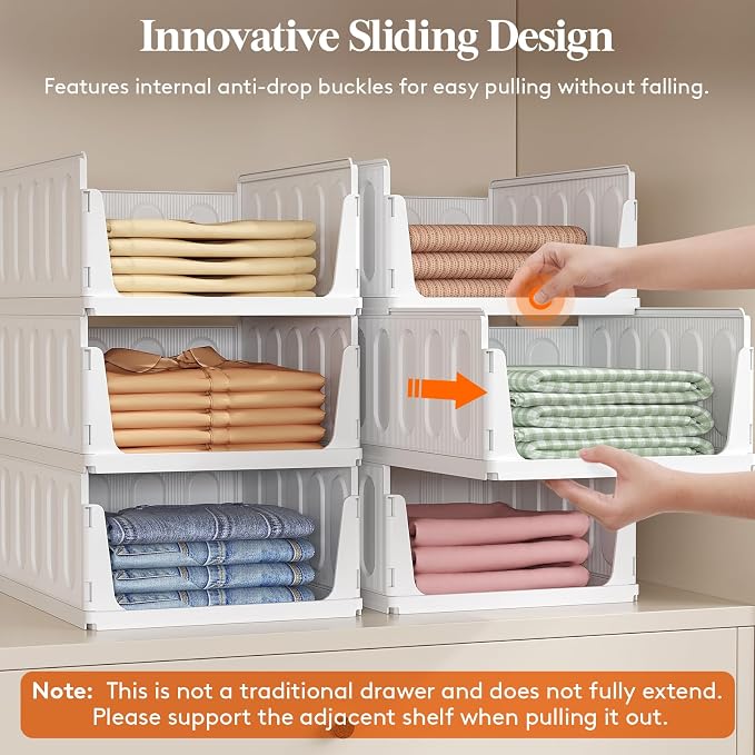 Lifewit 4 Pack Stackable Closet Storage Organizers for Clothes 16.5" Depth | Plastic Stacking Sweater Storage basket Bins for Wardrobe, Multifunctional Pants Organizer for RV, Pantry, Kitchen, Dorm