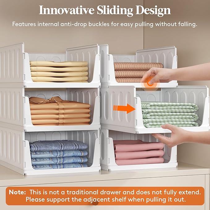 Lifewit 12 Pack Stackable Closet Organizers and Storage Basket for Clothes, Plastic Sweater Storage Bins for Wardrobe, Multifunctional Pants Organizer for RV, Pantry, Bathroom, Kitchen, Dorm, 24L