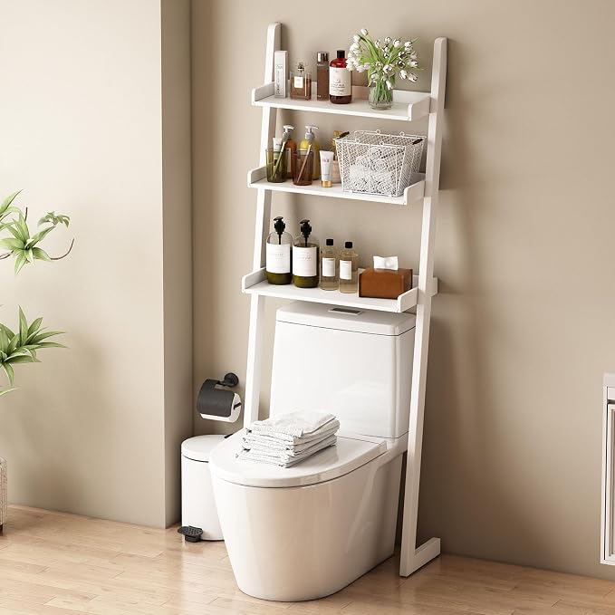 Solid Bamboo Toilet Shelf,3 Tier Bathroom Shelf with Anti-Slip Base | Solid bamboo over the toilet storage – naturally moisture-resistant for bathrooms, built for long-lasting durability
