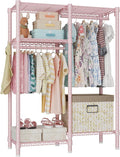 Ulif F1 Clothes Rack for Kids, Baby, Students, and Children's Room, 4 Tiers Portable Metal Closet Clothing Rack, Small Garment Rack with 2 Hanging Rod, 31.2" W x 11.8" D x 48" H, Pink