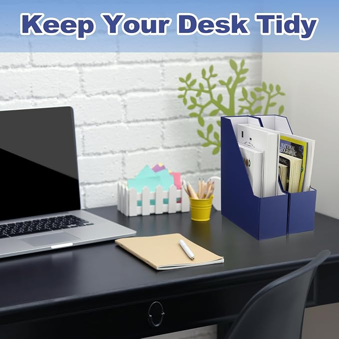 Feifeiya Magazine Holder Set of 6 Sturdy Cardboard Magazine File BOY7116 Beautiful Desk Book Organizer and Storage Box for Documents, Magazines Holder Rack for Shelf Home Office Classroom(Navy Blue)