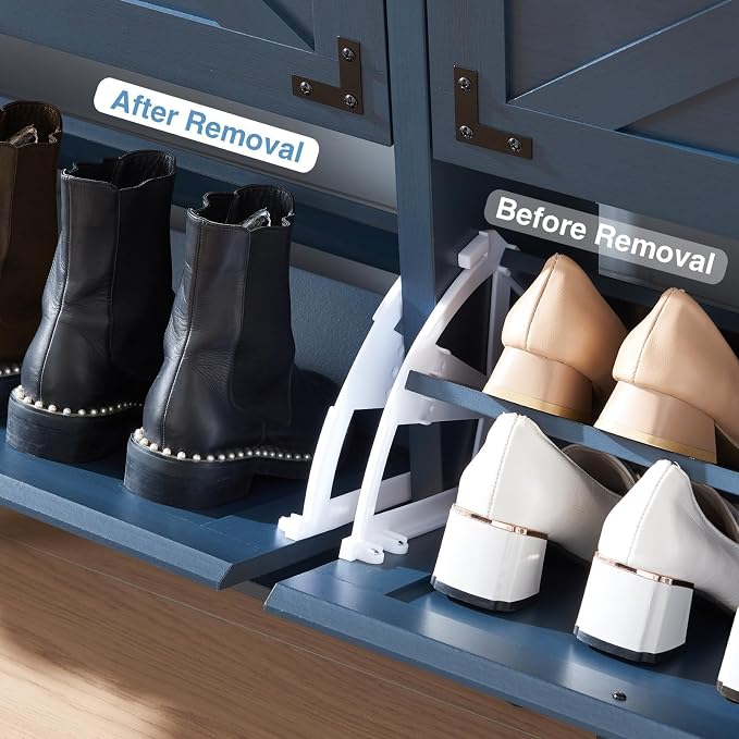 Barnyatoh Shoe Storage Cabinet,Farmhouse Shoe Organizer with 4 Flip Drawers & Barn Door Design,Freestanding Hidden Slim Narrow Shoe Rack Cabinet for Entryway,Foyer,Hallway,Navy Blue