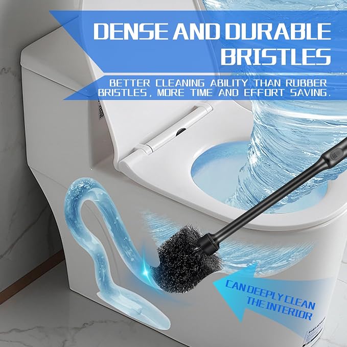 AONEZ Toilet Brush and Holder Set, 2 Pack Long-Handle Toilet Brush, Non-Slip Grip, Nylon Bristles, Deep Cleaning for Bathroom, Toilet Scrubber- Black