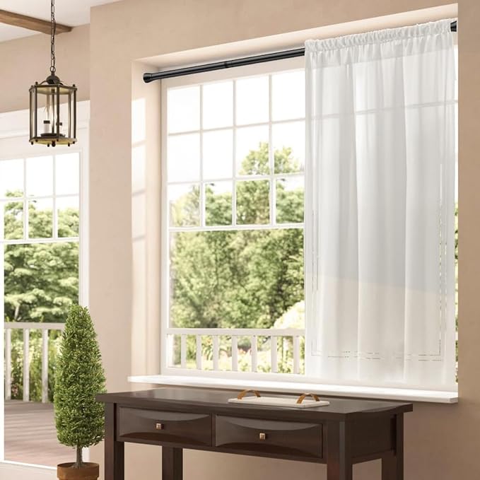 Spring Tension Rod 33-56 Inches No Drilling Adjustable Black Spring Loaded Curtain Rod Expandable Extra Long Tension Curtain Rod for Windows,Kitchen,Doorway