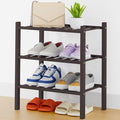 Smiry Small Bamboo Shoe Rack, 3 Tier Free Standing Wooden Shoe Organizer, Stackable Wood Shoe Storage Shelf for Closet, Entryway, 14 Vertical Slats, 2+1 Stack Heavy-Duty Legs, 17.3"x11"x19.5", Brown