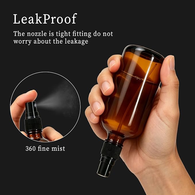 Cocurb 7 Pack 4oz Amber Glass Spray Bottles for Essential Oils | Small Glass Fine Mist Spray Bottles for DIY Cleaning Solutions, Skincare & Plants with Labels & Funnels