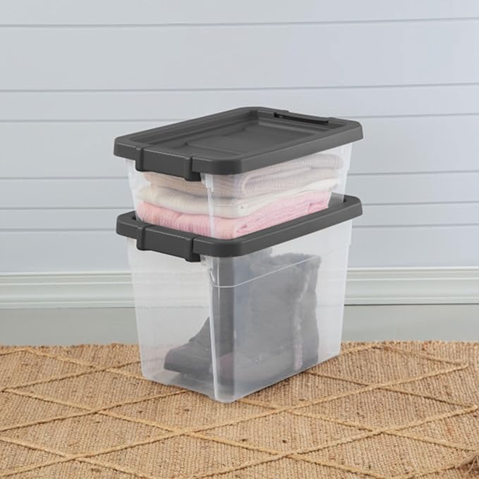 Sterilite 6-Pack Modular Stacker Box, Durable Clear Plastic Storage Bins with Latching Lids, 16 Quart - Stackable Organizing Container Boxes for Closet, Bathroom, and Office