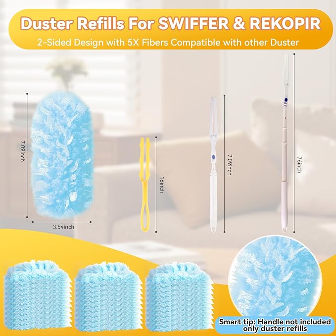 Tiumso 30 Count Duster Refills Dusters for Cleaning Compatible with Swiffer | 360° Heavy Duty Microfiber, 5X Electrostatic Dust Capture, Ideal for Furniture, Corners & Ceiling Fans, Refills Only