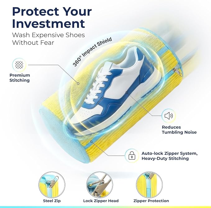 8-Piece Shoe Washing Machine Bag & Dryer Bag for Shoes 4x Each - 360° Thick Protection, Highly Durable Mesh Sneaker Washer w/Zipper Lock – Deep Cleaning Sneaker Laundry Bag for Spotless Shoes