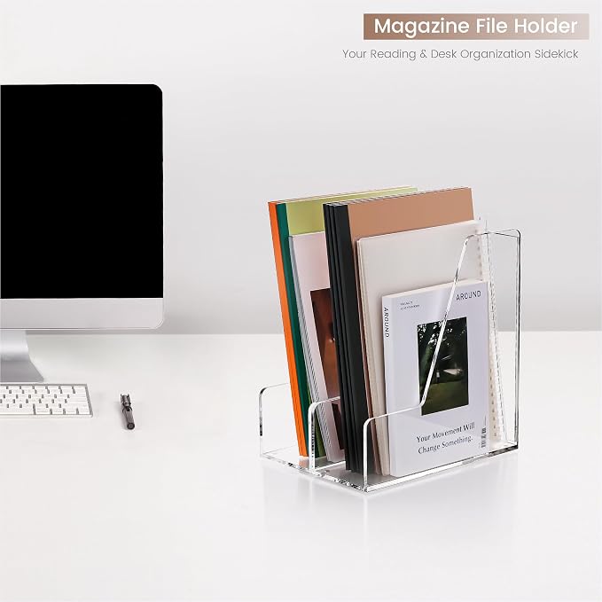 YUXUN Acrylic Magazine File Holder,Clear Desk Organizer File Holder Stand for File/Magazine/Binders/Notebook/Envelopes,Multi-purpose Coloring Comic Book Storage for Home/Office/Classroom Organization