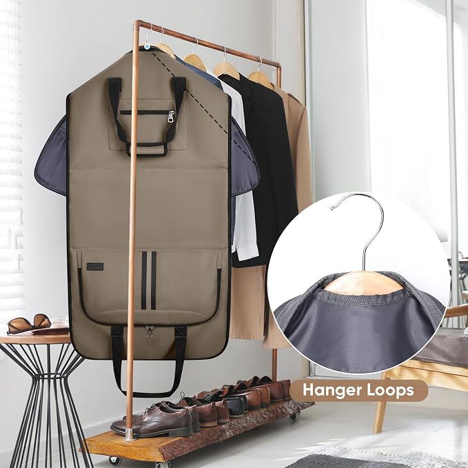 BALEINE Travel Garment Bag, Travel Suit Bag for Men, Water Resistant Carry on Garment Bag for Hanging Clothes, Garment Duffel Bag for Travel Business (Brown-Convertible)