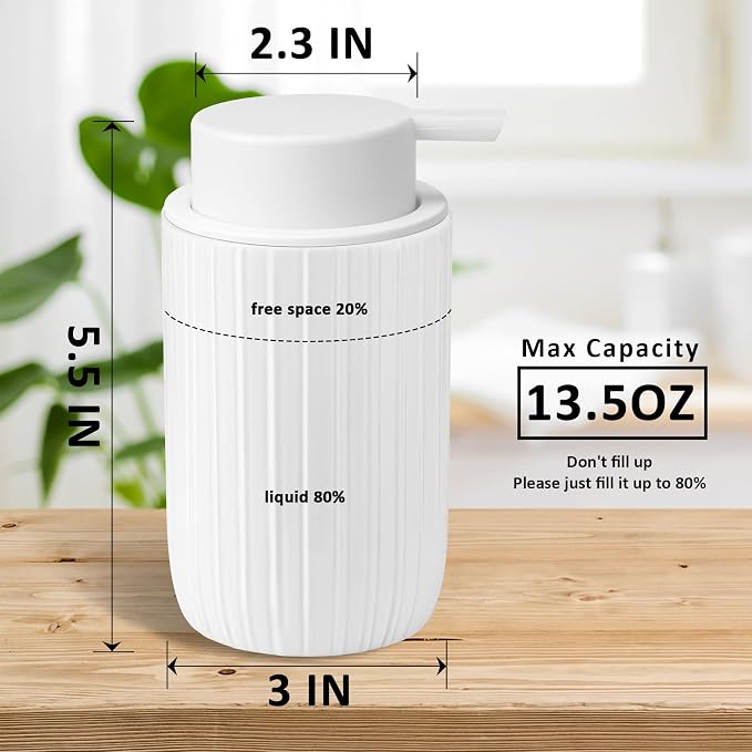Soap Liquid Dispenser Ceramic with Easy-to-Press Pump Hand Liquid Dispenser for Shampoo Bathroom Countertop 13.5 oz