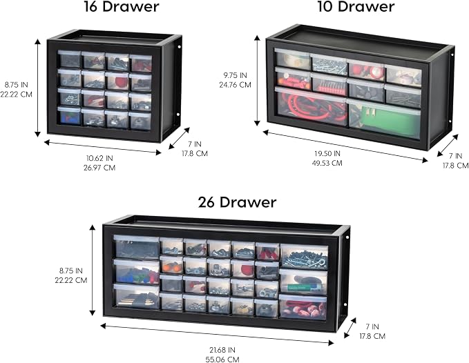 IRIS USA 26-Drawer Teacher Toolbox, 2 Pack, Made in USA, Stackable Plastic Storage Drawers for Crafts, Stickers, Crayons, Markers, Beads, Hardware, Building Bricks, Garage Organizer Cabinet, Black