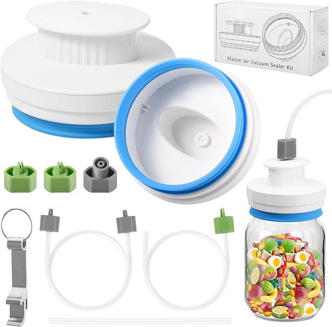 Upgraded Mason Jar Canning Sealer Kit - Sealer Set with Hoses Compatible with FoodSaver Vacuum Sealers - For Wide Mouth and Regular Mouth Jars (White)