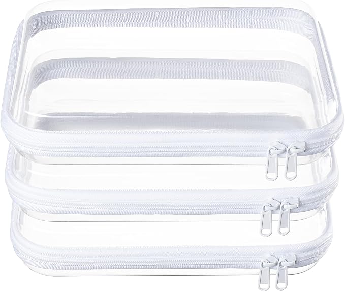3-Pack Medium Clear Hard Shell Zipper Pouches, Clear Zipper Bags, Hard Case Pouches for Purse & Diaper Bag Organizer,and Travel Essentials（3M）
