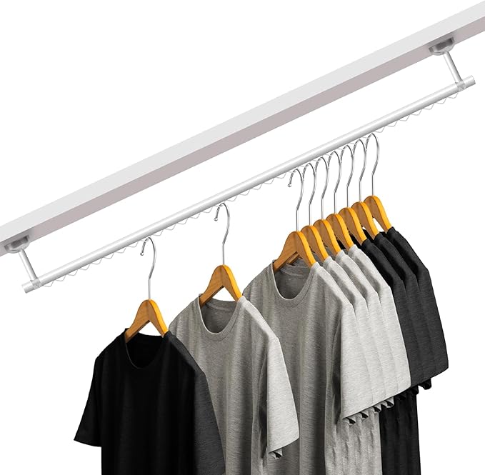 Wonderjune Closet Rail Hanging Closet Rod, 41" Any Angle Clothes Hanging Rail Under Stairs Storage Sloped Ceiling Mount Clothes Rod for Under Stairs Attic Bedroom Wall Mount(White)