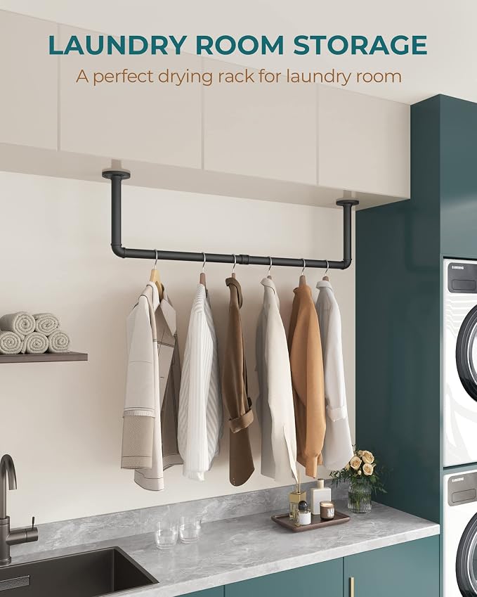 OROPY 38.4" Industrial Pipe Clothes Rack Wall Mounted, Heavy Duty, 2 Pack | Heavy Duty Iron Pipe Clothing Garment Rail, Multi-Purpose Clothing Hanging Rod for Laundry Room and Closet Storage, Black