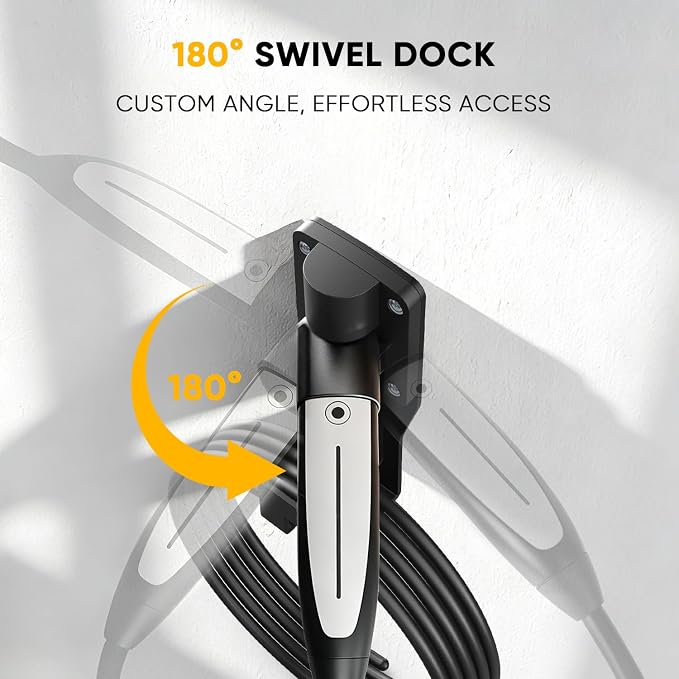 SEVEN SPARTA 180°Swivel Charging Cable Holder Wall Mount for Tesla Charger | 180° Swiveling Holster, Organizer for Save Garage Space, For Tesla Model 3 Y X S Cybertruck Mobile & Wall Connector