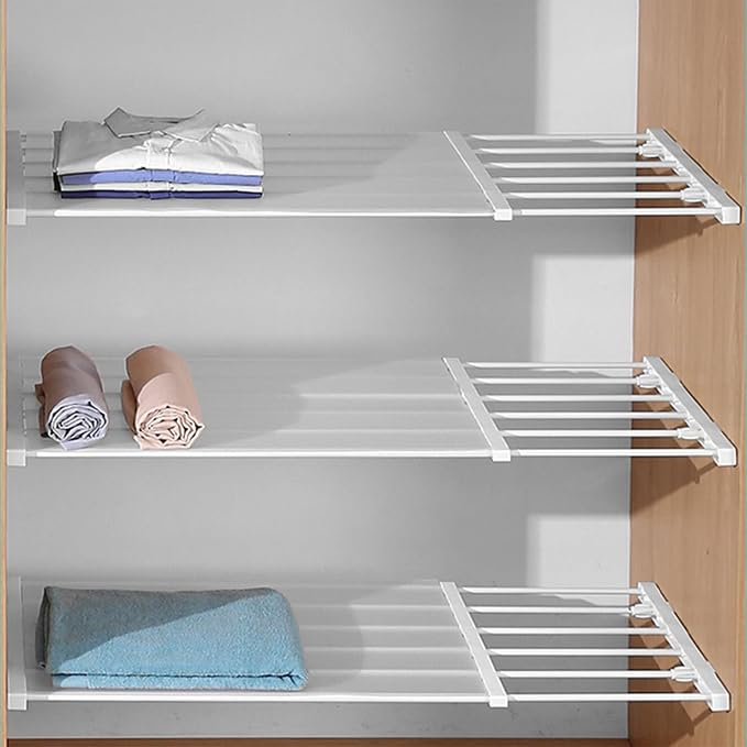 Adjustable Metal Storage Rack, Expandable Tension Shelf Rod, Stainless Steel, for Wardrobe, Cabinet, Bathroom, Kitchen (19.68-31.49in)